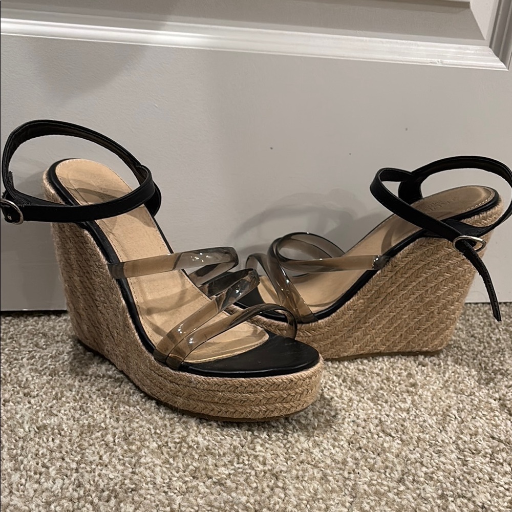 Stylish Black and Tan Wedge Sandals